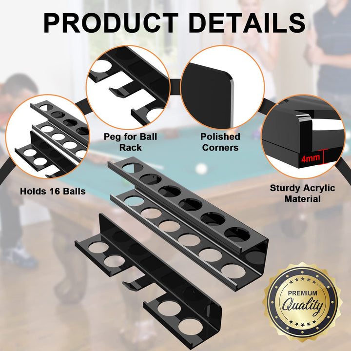 Cosmos Acrylic Billiard Ball Storage Shelf Set Pool Ball Wall Mount Rack Pool Accessory Wall Holder for 16 Balls Billiard Pool Ball Cue Ball Billiard Ball Rack in Billiard Room Bar (Solid Black)