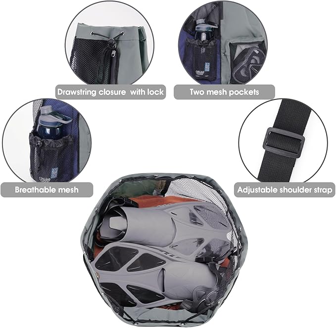 WANDF Swim Bag Mesh Drawstring Backpack with Wet Pocket for Swimming, Gym, and Workout Gear