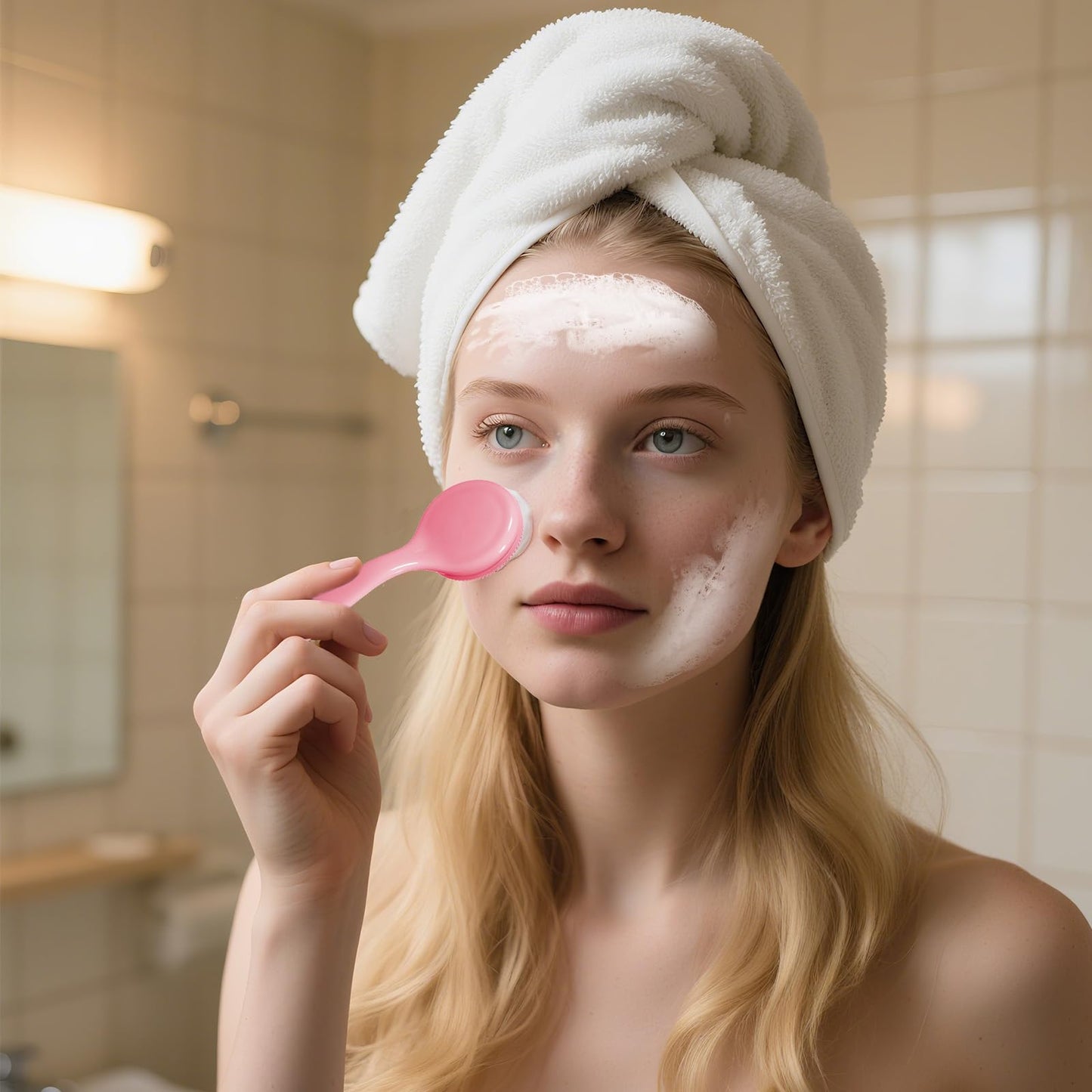 2 Pcs Silicone Manual Facial Cleansing Brush Waterproof Face Cleaning Scrubber Exfoliator Cleanser Soft Face Scrubber Exfoliating Brush for Blackheads Makeup Residues Removal(Pink)