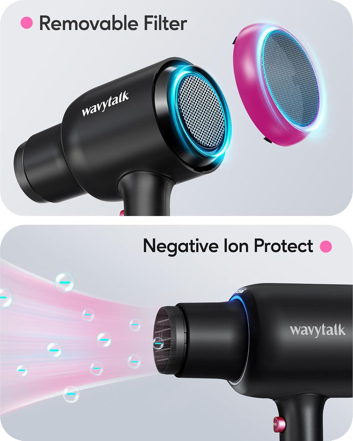 Wavytalk 1875W Ionic Hair Dryer | Diffuser & Comb for Curly Hair | Green