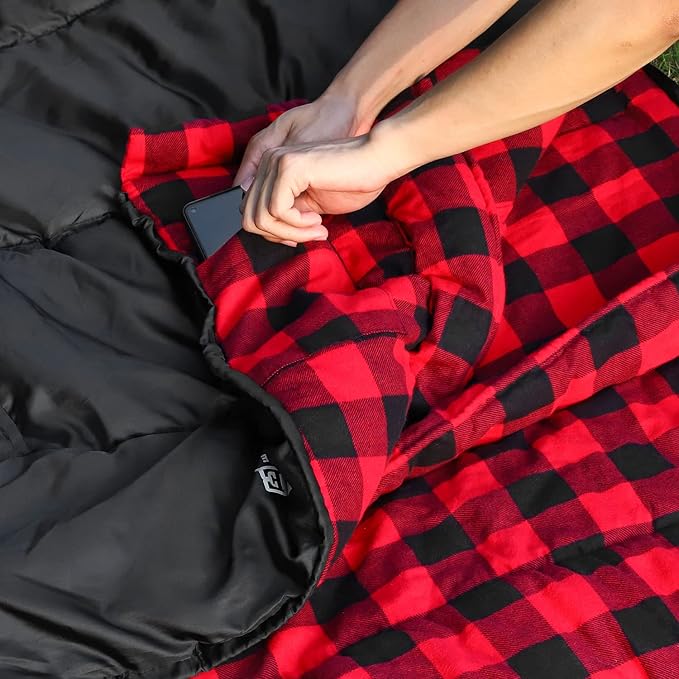 AGEMORE Cotton Flannel Sleeping Bag XL for Camping, Envelope Sleeping Bags for Adults 91"X35", Great for 3-4 Season Traveling, Hiking & Outdoor Activities, Waterproof Comfort with Compression Sack