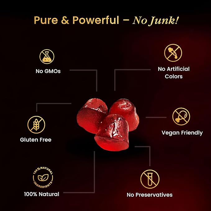 Pure Himalayan Shilajit Gummies Gold Grade Shilajit Riched with Ashwagandha Fulvic Acid & 85+ Trace Minerals - No Added Sugar - Individually Wrapped - for Men & Women - 60 Gummy