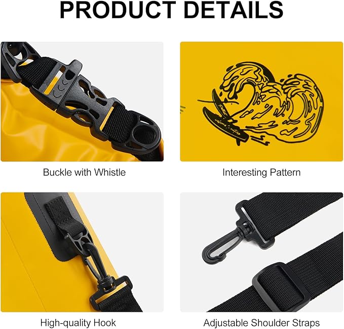 Waterproof Dry Bag 10L Tough & Water-repellent Storage Bag with Adjustable Shoulder Straps Lightweight Portable Backpack Dry Bags for Kayaking Yellow