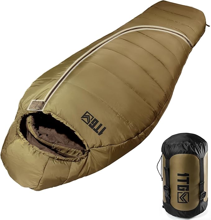 Mummy Sleeping Bag for Adults, Cold Weather Camping Sleeping Bags (25-36℉) with Adjustable Hood, Phone Pocket, Compression Sack for Warm Camping Hiking Outdoor