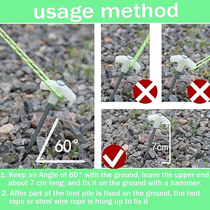 9.8-inch Fixed Tent Stake - Heavy Duty Luminous Tent Camping pop-up Tent Stake, Used for Outdoor Camping Tents, Canopies, courtyards, Gardens, Lawn Metal Stakes
