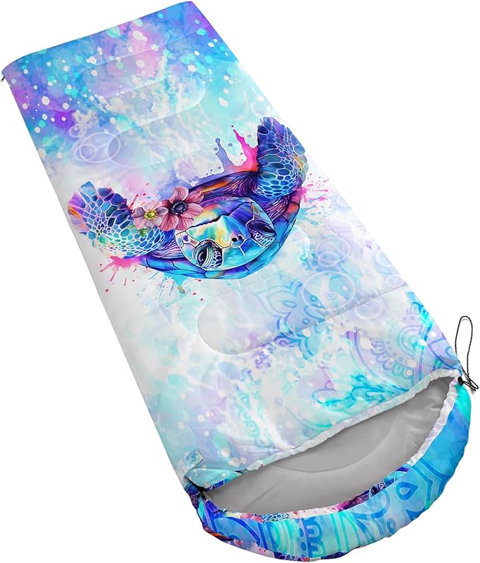 AILONEN Kids Floral Cat Camping Sleeping Bags,Lightweight & Waterproof,3 Season Warm & Cool Weather,Kawaii Kitten Sleeping Bags for Girls Adults,Travelling,Outdoors