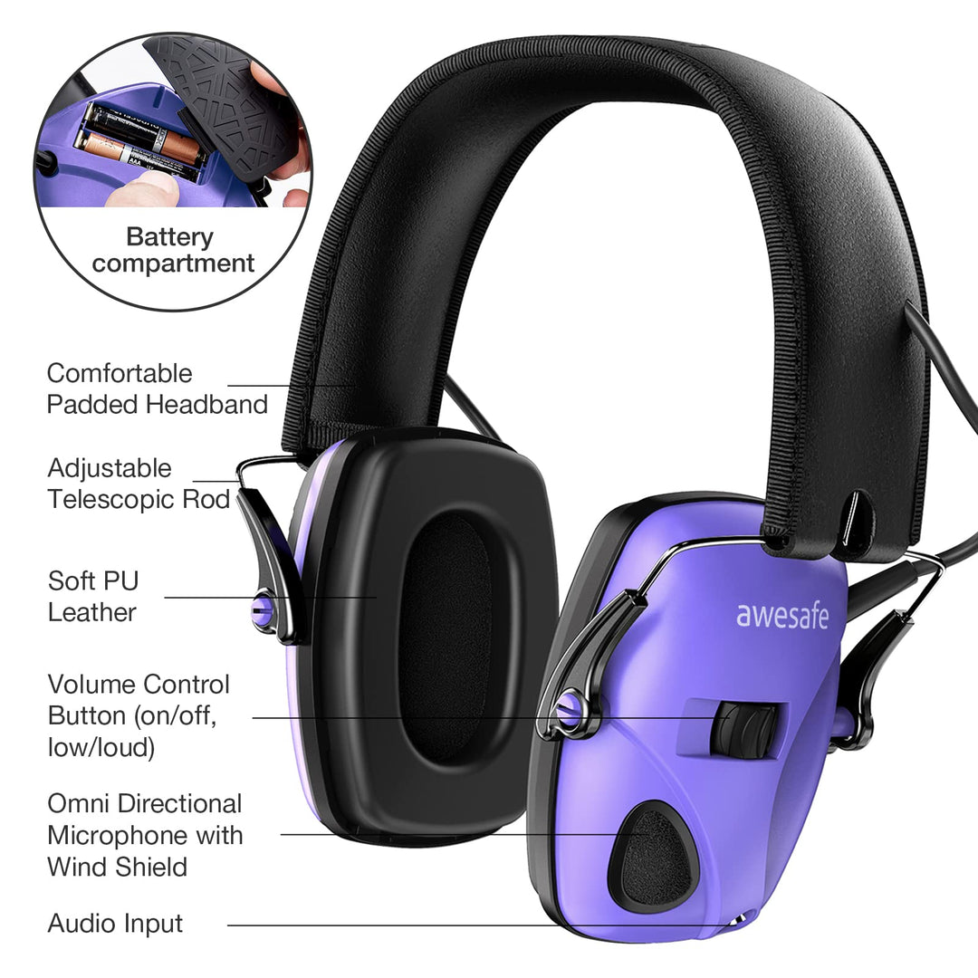 awesafe Electronic Shooting Earmuffs Ear Hearing Protection Headphones for Shooter Gun Range Noise Reduction Sound Amplification