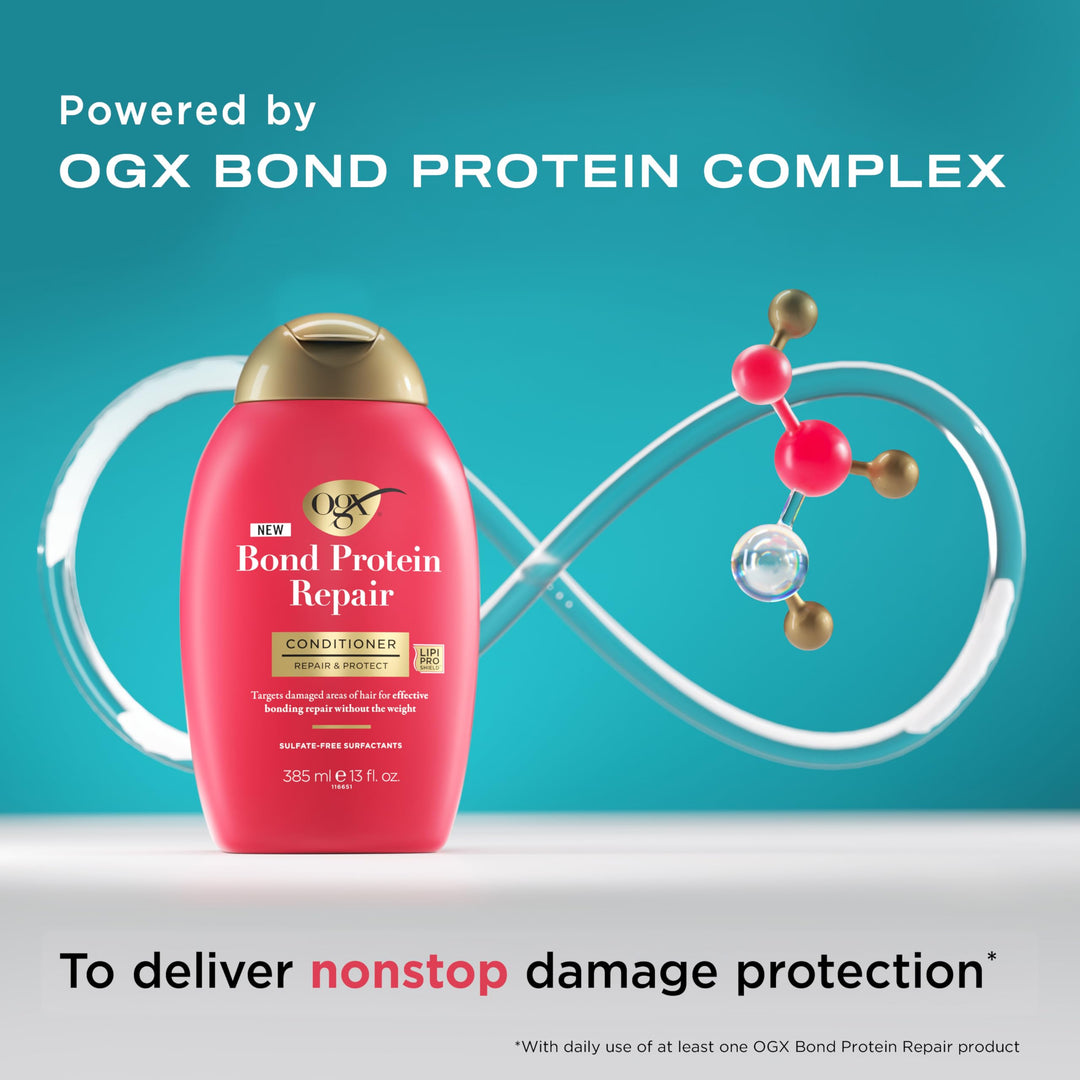 OGX Repair & Protect Bond Protein Repair Conditioner, Lightweight Conditioner Targets Damaged Areas of Hair for Effective Bond Repair, Sulfate-Free Surfactants, 13 fl. oz