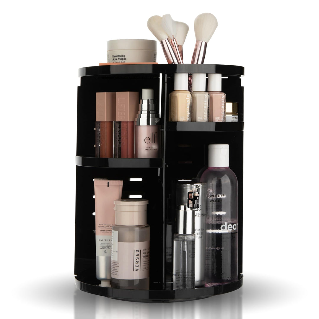 360 Rotating Makeup Organizer - Adjustable Shelf Height And Fully Rotatable. The Perfect Cosmetic Organizer For Bedroom Dresser