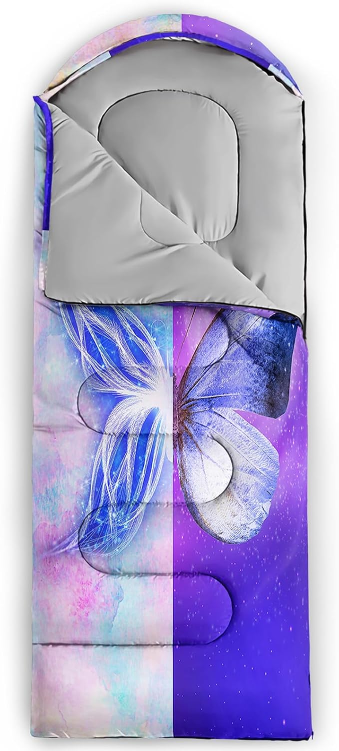 AILONEN Kids Floral Cat Camping Sleeping Bags,Lightweight & Waterproof,3 Season Warm & Cool Weather,Kawaii Kitten Sleeping Bags for Girls Adults,Travelling,Outdoors