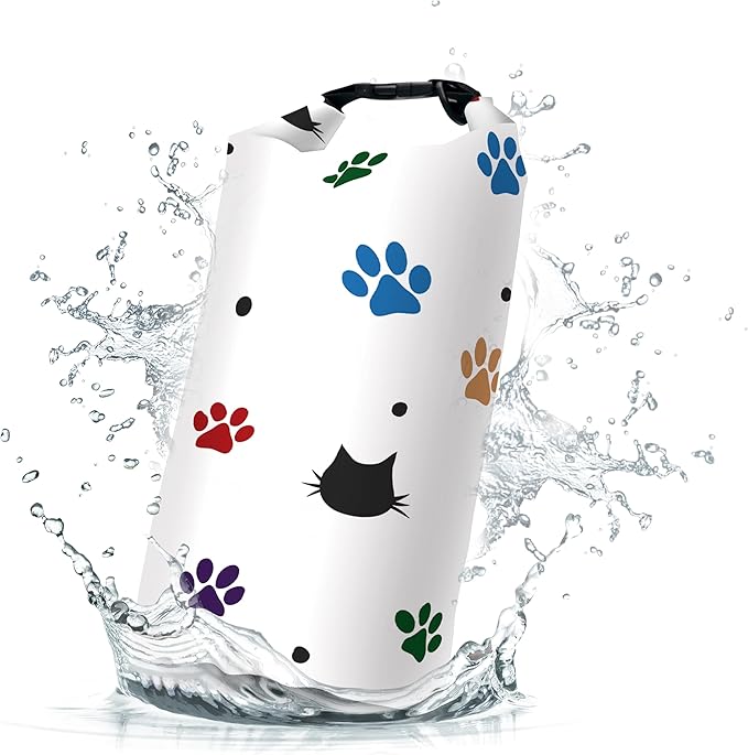 Waterproof Dry Bag,Roll Top Colorful Cartoon Cat Pawprints Small Waterproof Backpack 5L/10L/20L Floating and Lightweight Bags for Kayaking, Boating, Fishing, Swimming and Camping