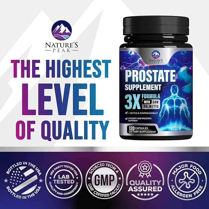 Prostate Health Supplements for Men - Potent 3X Formula with Saw Palmetto + Stinging Nettle + Pumpkin Seed Extract, Bottled in USA, Prostate Supplement, DHT Blocker for Urinary Support - 120 Capsules