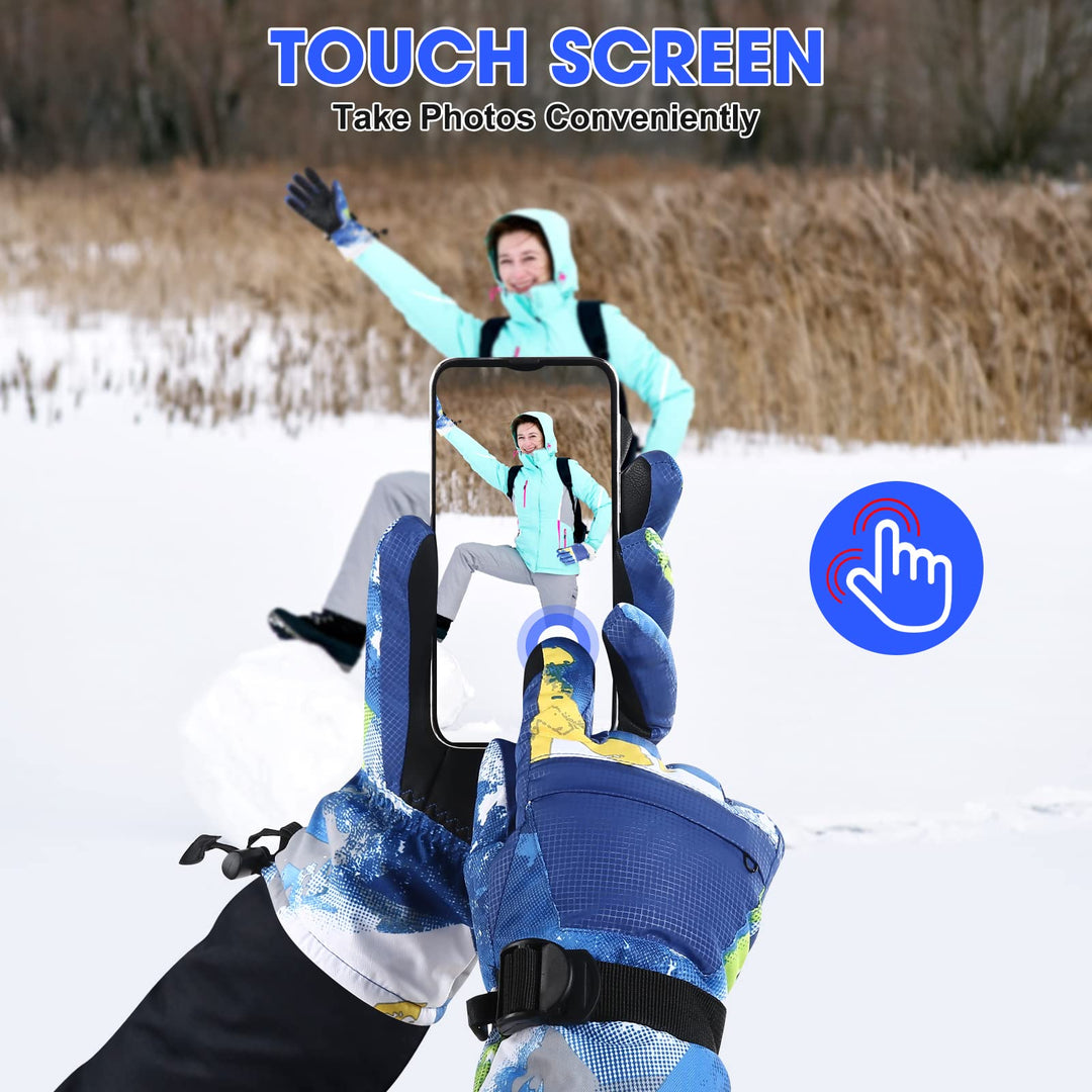 TaoQi Sports Waterproof Ski Snowboarding Gloves for Kids Men Women with 3M Thinsulate Insulation Materials Warming Gloves (Blue, M)