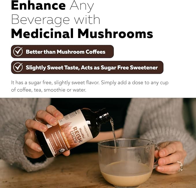 Organic Reishi Mushroom Extract - 70% Beta Glucans - Highest Active Nutrient Levels, Max Potency Cordyceps Tincuture, US Grown + Ultrasonic Extraction - Energy, Immunity, Sleep and Stress - 8 oz.