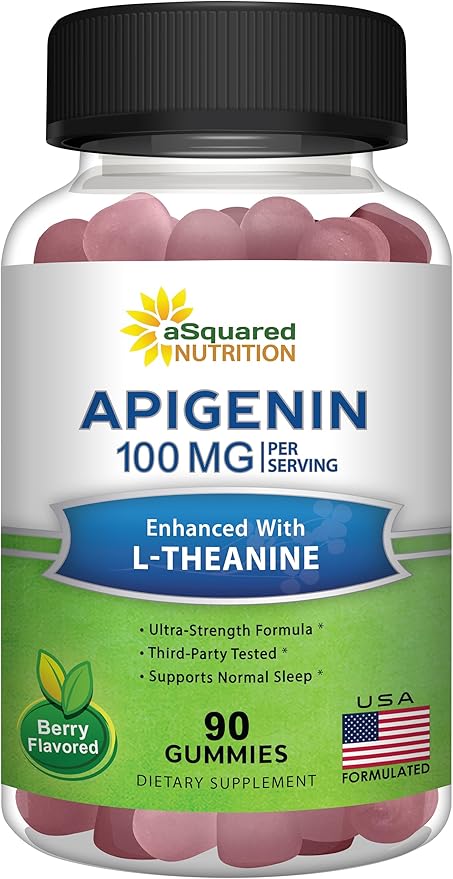 Apigenin 100mg with L-Theanine 100mg Gummies - Apigenin Supplement for Sleep - Natural Extract Gummy Alternative to Capsules, Pills, Powder & Tea - 2 Per Serving