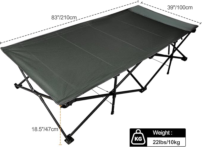 REDCAMP 39.4" W Extra Large Camping Cot for Adults 500lbs, Oversized Tall Sleeping Cots Heavy Duty, XXL Cots Portable for Outdoor Indoor Office, Dark Grey