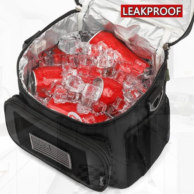 FlowFly Tactical Lunch Bag Large Insulated Lunch Box Cooler Tote for Men, Women with MOLLE/PALS Webbing (Black, Large)