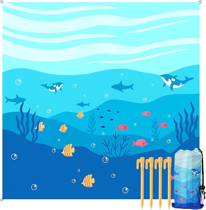 Beach Blanket Waterproof Sandproof, 79x79Inch Sand Free Beach Mat, Quick Drying, Light Weight and Portable Outdoor Picnic Mat for Travel, Camping