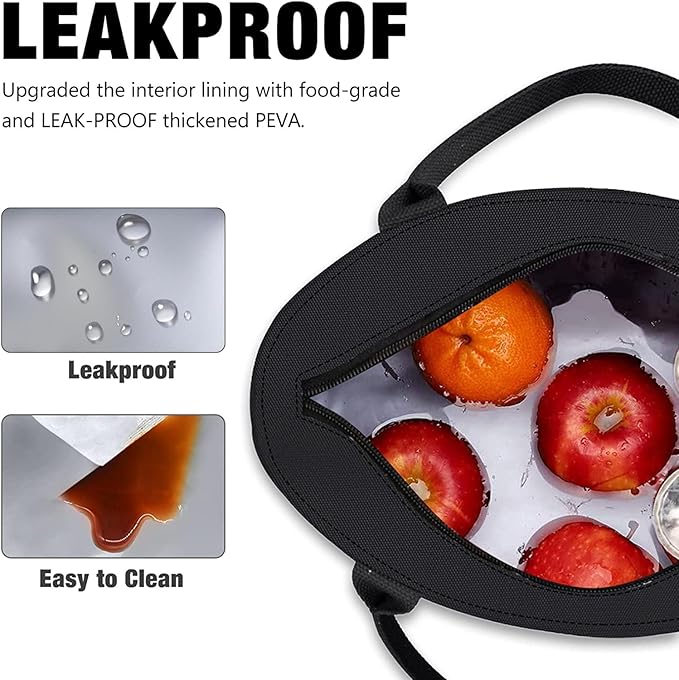 Aosbos Lunch Bag Lunch Box for Women Lunch Tote Bag Insulated Lunch Cooler Bag Thermal LunchBox Adult Bolsa Termica Almuerzo Lonchera, Black