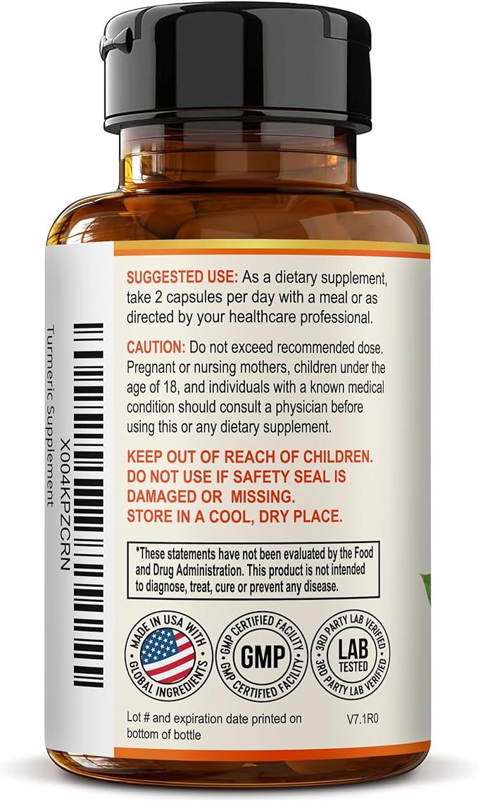 Turmeric Curcumin Supplement with BioPerine – High Absorption Turmeric Supplement – Organic Turmeric Root – Joint Supplements for Women and Men – Natural Anti Inflammatory Supplement