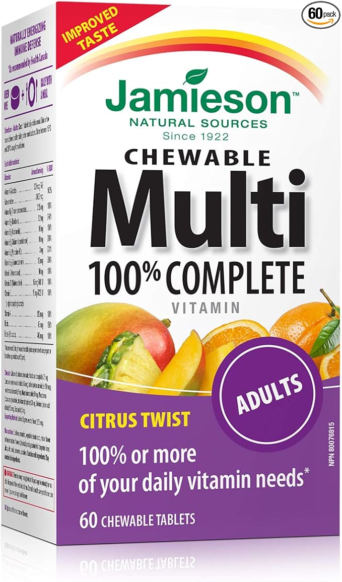 Jamieson 100% Complete Chewable Multivitamin for Adults Citrus Twist Multi, 60 chewable tablets