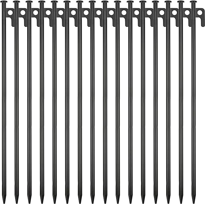 16 Pack Tent Stakes Heavy Duty Metal Tent Pegs for Camping Steel Tent Stakes 16 inch Unbreakable and Inflexible