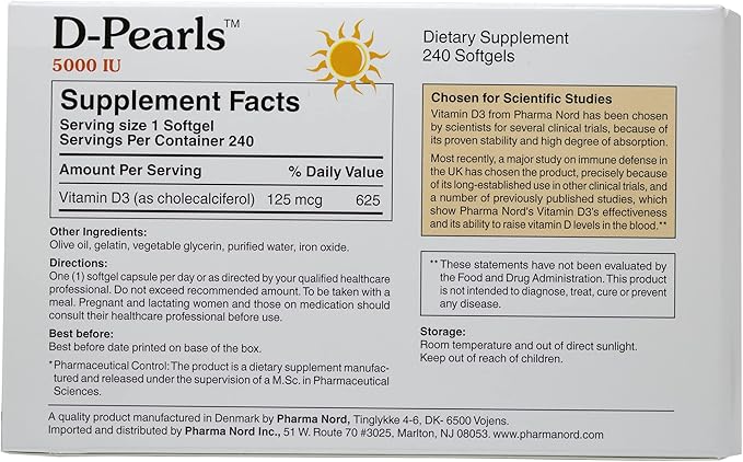 D-Pearls Vitamin D3 5000 IU (125mcg) | Easy-to-Swallow | Chosen for Major Immune Study [1] | Active Vitamin D Supplement in Cold-Pressed Olive Oil for Immune Support, Teeth, Muscle and Bone Health