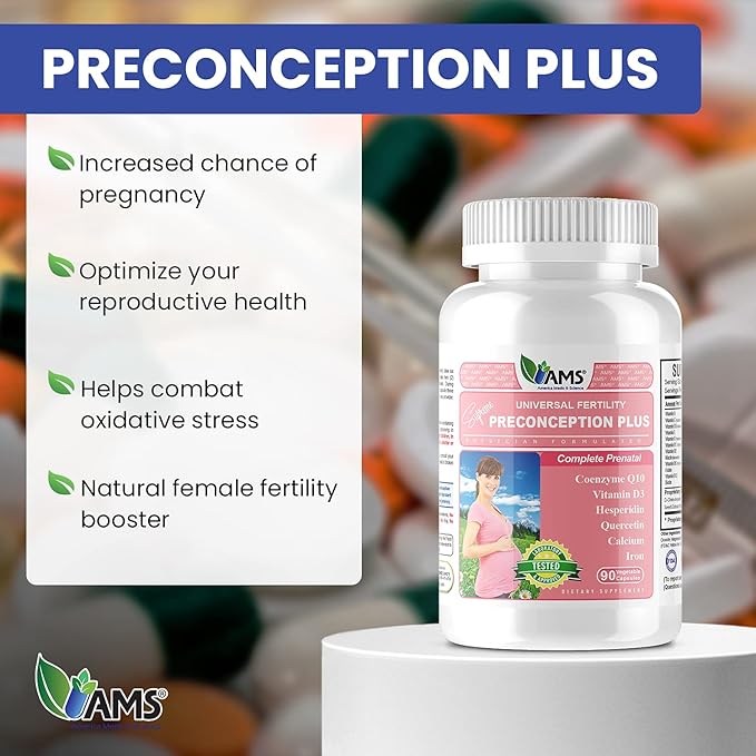 America Medic & Science Preconception Plus (90 Capsules) Conception and Fertility Supplement | Physician Formulated Pills to Support Conception | Prenatal Vitamins Best for Women Trying to Conceive