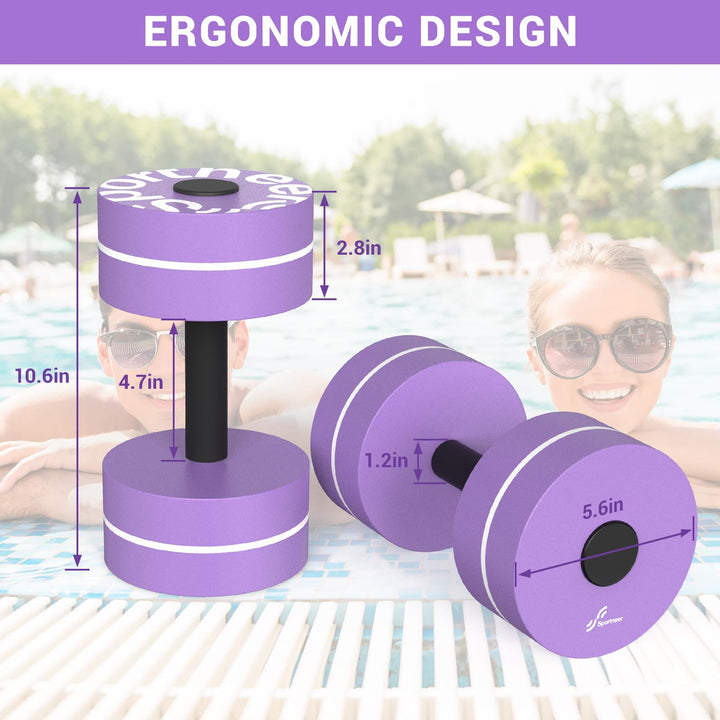 Sportneer Aquatic Exercise Dumbbells Water Weights Water Dumbbell Aerobics Workouts Set of 2 EVA Foam Pool Weights Dumbbells Set Aqua Fitness Barbells Equipment, Purple White