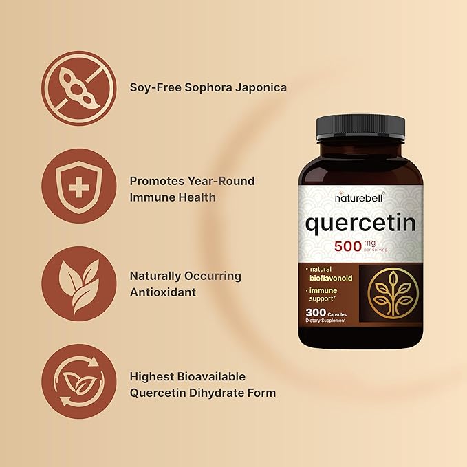 NatureBell Quercetin 500mg Per Serving | 300 Capsules, Ultra Strength Quercetin Supplement | Bioflavonoids for Healthy Immune Support, Third Party Tested, Non-GMO & No Gluten