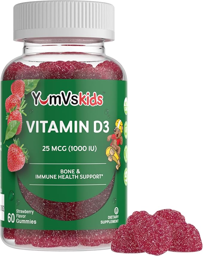 YUM-V's Chewable Vitamin D Gummies for Kids - Vitamin D 1000 IU - Vitamin D3 Gummies - Kids Vit D3 Dietary Supplements - Children's Vitamin D3 1000IU - Bone Health & Immune Support (60 Count)