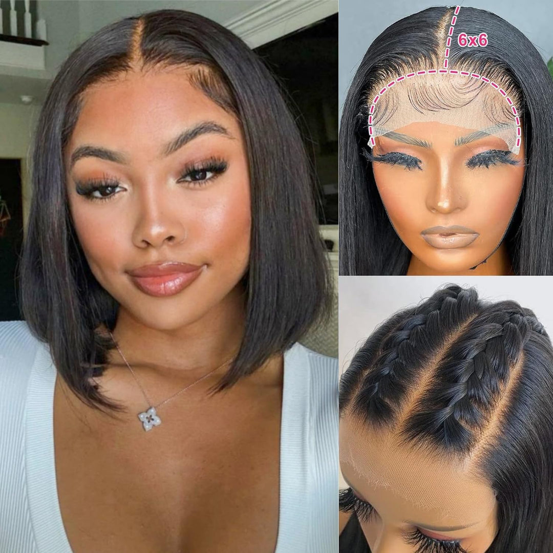 Bob Wig Human Hair Glueless 6X6 Closure Bob Wigs For Women Pre Plucked Bleach Knots Straight Short Bob Lace Front Wigs With Baby