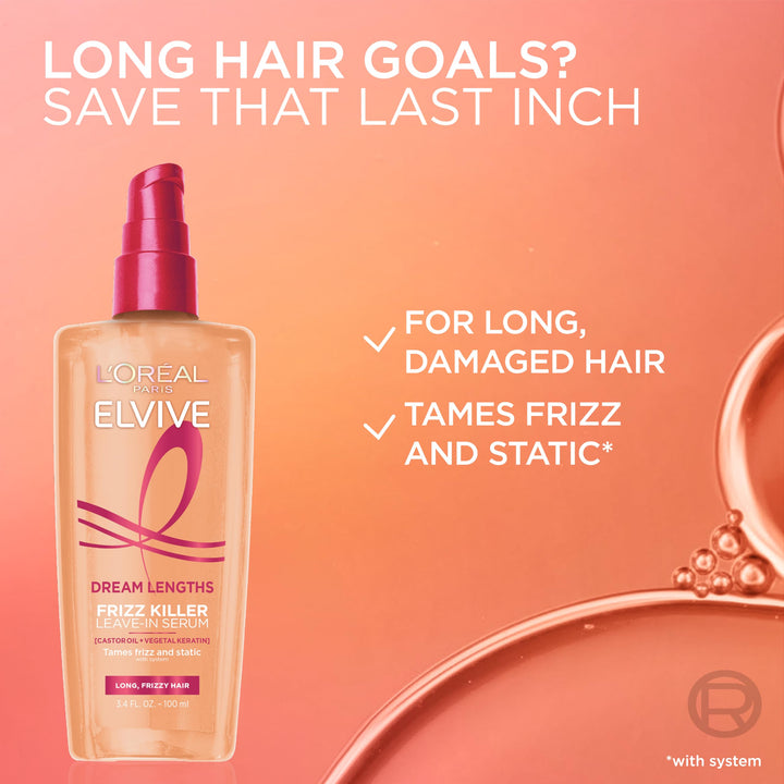 L'Oreal Paris Elvive Dream Lengths Frizz Killer Leave-In Serum, 3.4 Ounce
