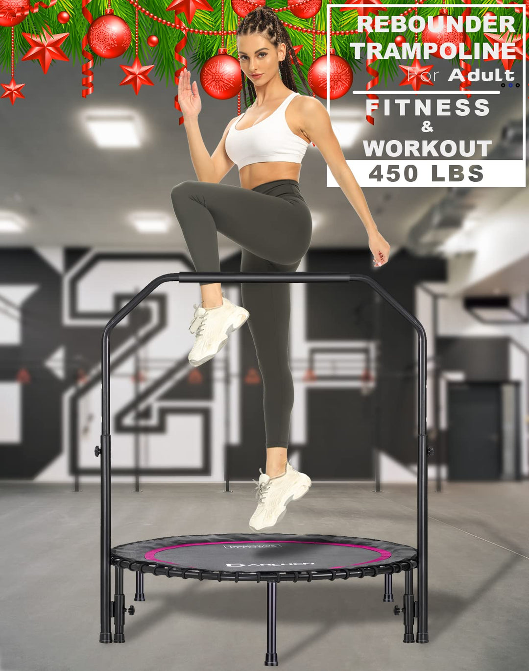 DARCHEN 450 lbs Mini Trampoline for Adults, Indoor Small Rebounder Exercise Trampoline for Workout Fitness for Quiet and Safely Cushioned Bounce, [40 Inch]