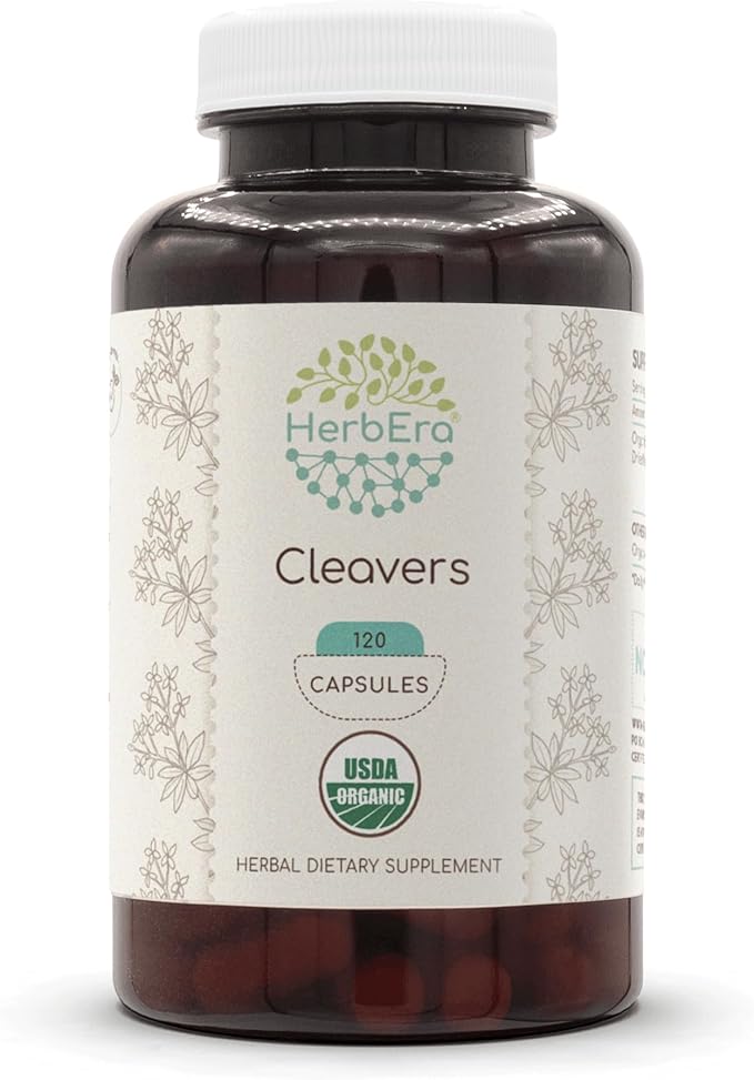 Cleavers USDA Organic 120 Capsules | Natural Herbal Supplement | Certified Organic Vegetarian Capsules and Organic Cleavers (Galium aparine) Dried herb (120 Capsules)