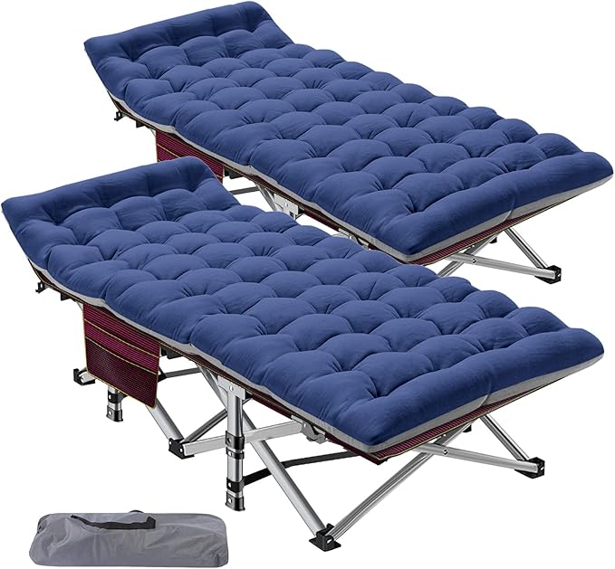 ABORON 2 Pack Folding Camping Cot W/Mat for Adults, Heavy Duty Outdoor Bed with Carry Bag,1200 D Layer Oxford Travel Camp Cots