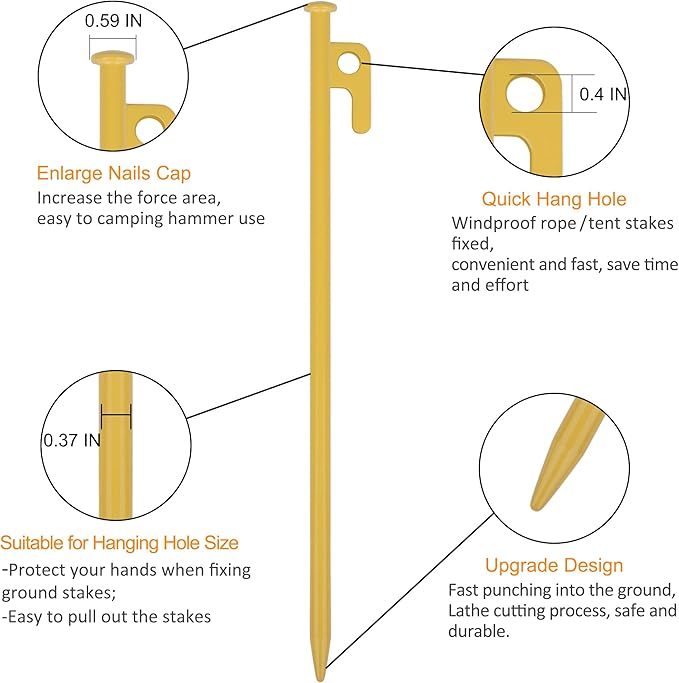 8 Pack Tent Stakes Heavy Duty 12 inch Steel Tent Pegs for Camping Unbreakable and Inflexible