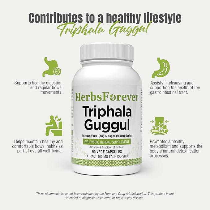 Triphala Guggulu Traditional Ayurvedic Formulation Healthy Digestion 90 Vege Capsules 800 Mg Each