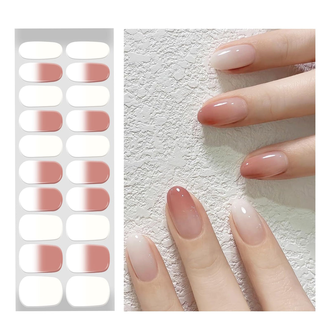 OAUEE Semi Cured Gel Nail Strips | 20 Gel Nail Stickers | Gel Nail Stickers with UV Light Required | Salon Quality, Easy Application and Removal（Lvory Jump Color）