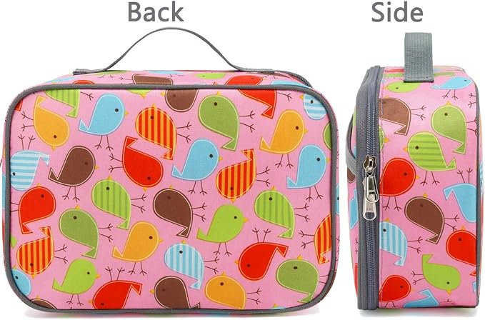 FlowFly Kids Lunch box Insulated Soft Bag Mini Cooler Back to School Thermal Meal Tote Kit for Girls, Boys, Bird