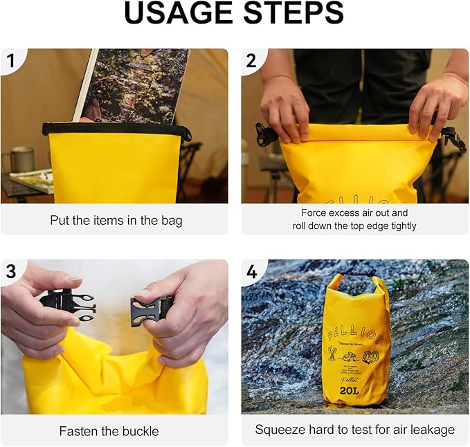 20L Waterproof Dry Bag Tough & Water-repellent Storage Bag with Adjustable Shoulder Straps Lightweight Portable Backpack Dry Bags for Kayaking Boating Camping Yellow