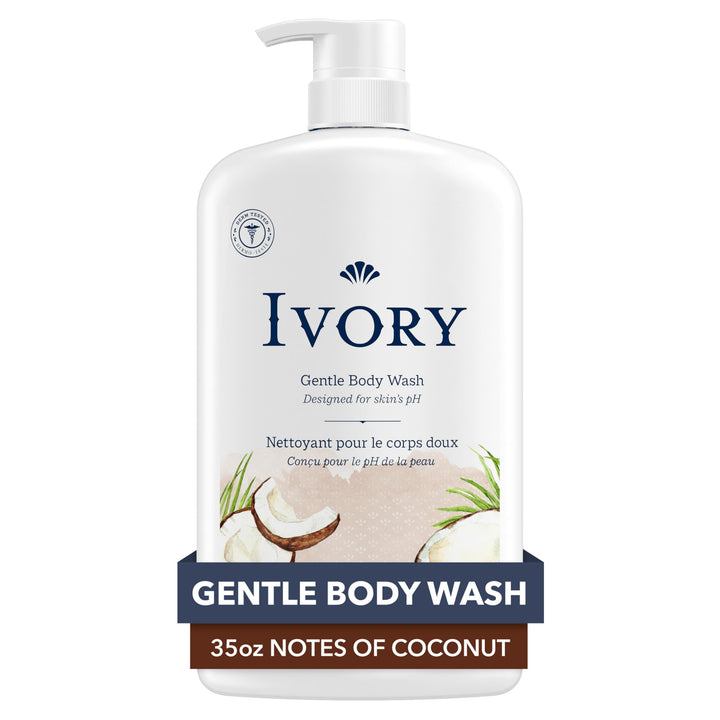 Ivory Gentle Body Wash, Designed for the Whole Family, Free of Dyes Heavy Perfumes Parabens Phthalates & Silicones, Coconut Scent, 35 oz