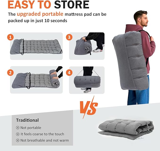 ATORPOK Camping Cot for Adults with Cushion Comfortable,Portable Folding Bed for Sleeping Supports 450 lbs (Gray)