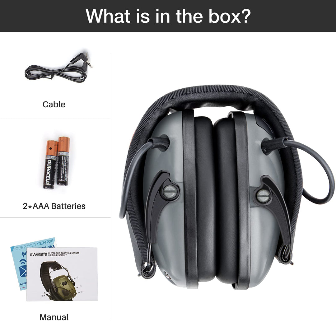 awesafe Electronic Shooting Earmuffs Ear Hearing Protection Headphones for Shooter Gun Range Noise Reduction Sound Amplification (Gray)