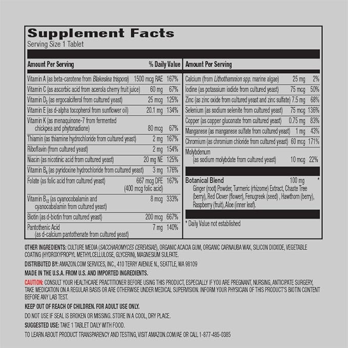 Amazon Elements Women‚ 40+ One Daily Multivitamin, 66% Whole Food Cultured, Vegan, 65 Tablets, 2 month supply (Packaging may vary)