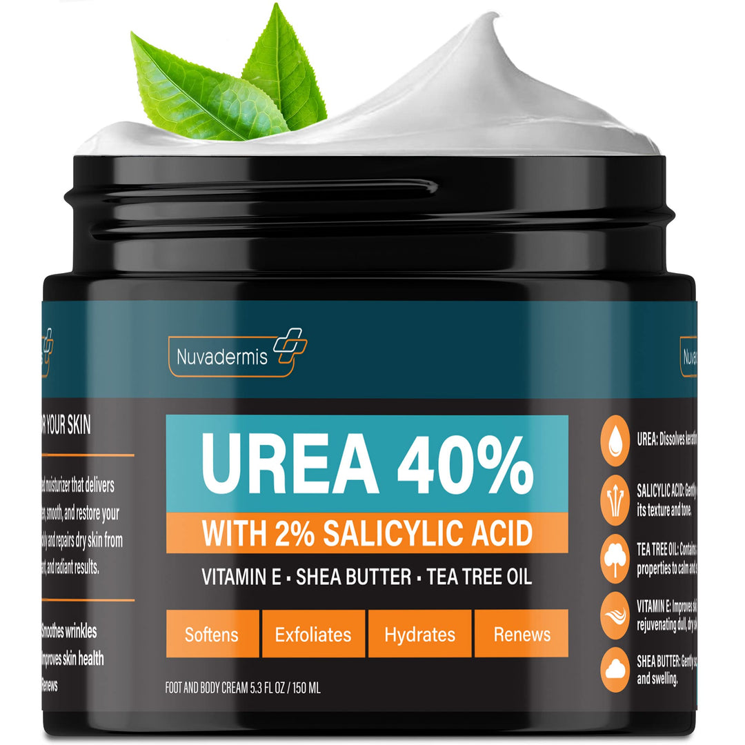 Nuvadermis Urea Cream 40 Percent For Feet - 40% Urea Foot Repair Lotion - Maximum Strength For Dry Cracked Heels - 2% Salicylic