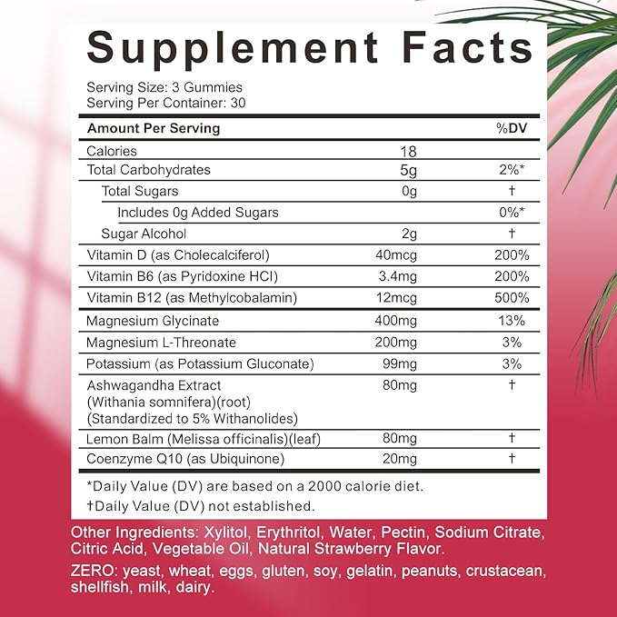 2 Pack Magnesium Glycinate Gummies, Sugar Free Magnesium Potassium Gummy with Threonate, Magnesium Glycinate 400mg for Adults