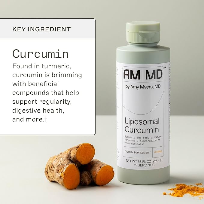 Amy Myers MD Liposomal Curcumin for A Healthy Inflammation Response - Turmeric Curcumin For Gut Health, Oxidative Stress, Help Neutralize Harmful Sgents - 5.6x Higher Absorption, Citrus Flavor 8 Fl Oz