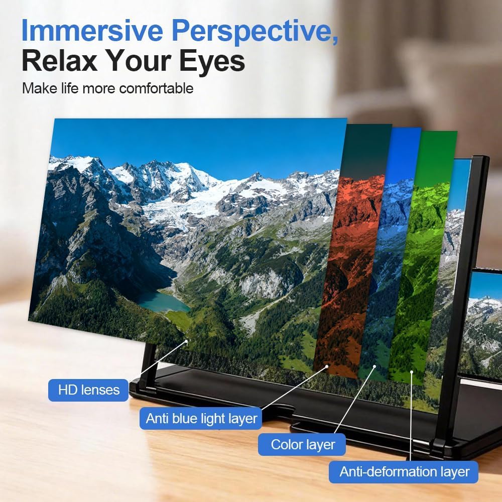 Screen Magnifier Version, 2026 New 3D HD Screen Magnifier for All Smartphones,Amplifier Desktop Magnifying for Seniors Reading,Gift for Mom Dad Family (White, 12 inch)