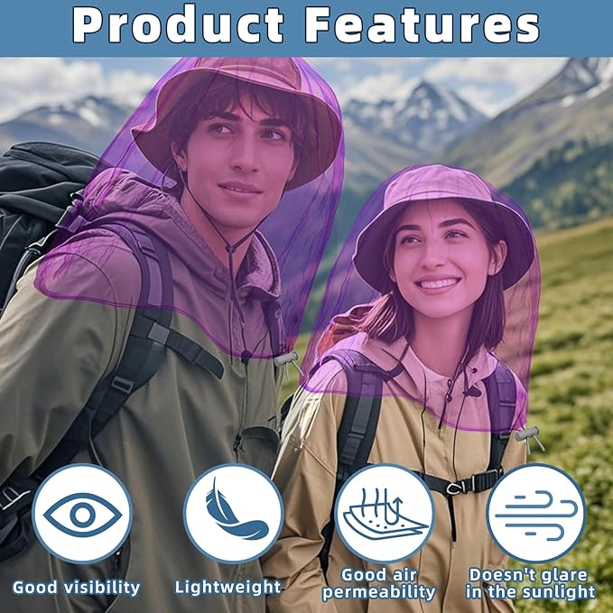 2 Pack Ultra Large Mosquito Net 42x25 Inches Mosquito Head Net Oversized Insect Netting Bug Fits Most Hats for Gardening Hiking Fishing Traveling(Purple)